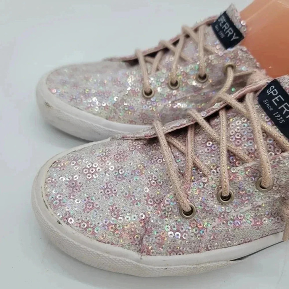 Sperry Pier Wave Leopard Blush Pink Sequin Shoes Women's Size 5.5 - Picture 6 of 9